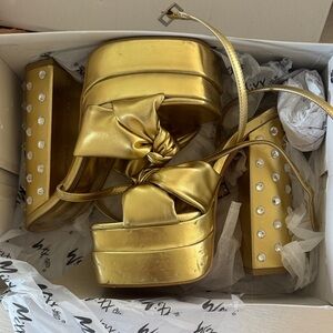 Gold Platform Heels with Rhinestone Accents